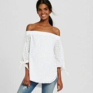 Mossimo White Eyelet Off-Shoulder Blouse, M